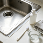 Cleaning of anti-mold strips at the base of stainless steel sinks