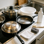 Removal of burnt-on grime from the bottoms of cookware